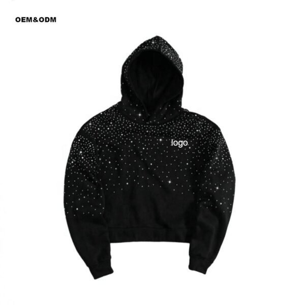 100% Cotton Men's Hoodies with Rhinestone Pullover Custom Oversize Printing Heavyweight Hooded Sweatshirt Solid Pattern Men's Heavyweight Cotton Pullover Hoodie