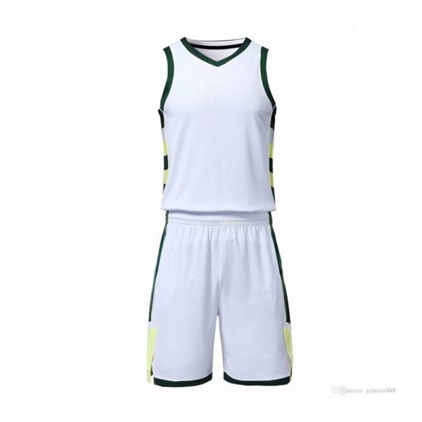 Custom White Basketball Uniform Manufacturer Wholesale | Pexton Apparel Custom white basketball jersey and shorts uniform set with dark green and yellow side trim