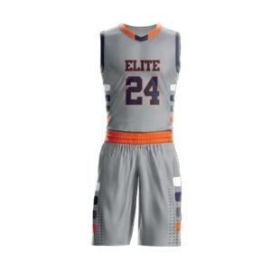 Custom grey and orange ELITE 24 basketball jersey and shorts uniform set