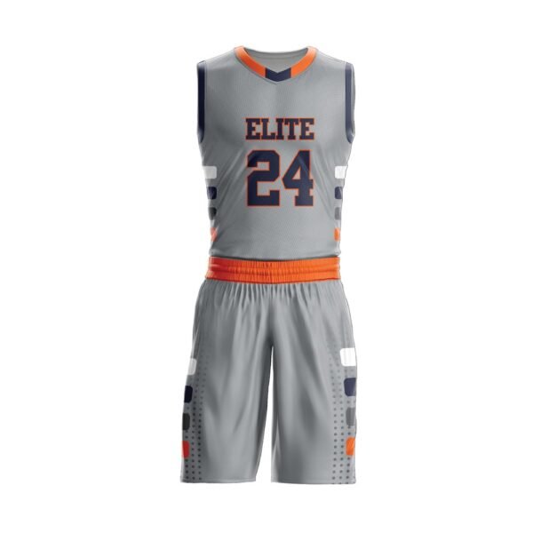 Custom grey and orange ELITE 24 basketball jersey and shorts uniform set