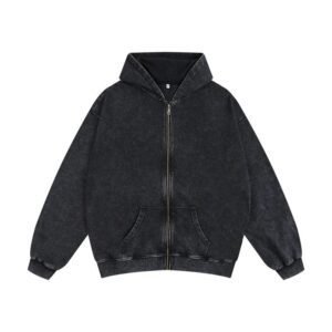 Custom Luxury Embroidery Hoody Streetwear Hoodie Fleece Blank Vintage Oversized Acid Wash Sun Faded Distressed Zip up Hoodie Luxury Embroidered Zip-Up Streetwear Hoodie
