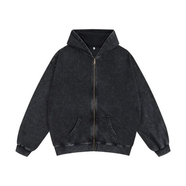Custom Luxury Embroidery Hoody Streetwear Hoodie Fleece Blank Vintage Oversized Acid Wash Sun Faded Distressed Zip up Hoodie Luxury Embroidered Zip-Up Streetwear Hoodie