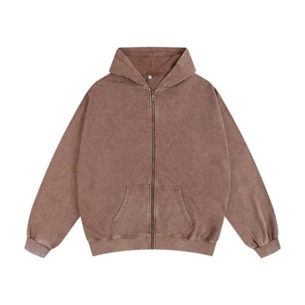 Oversized Distressed Fleece Zip Hoodie