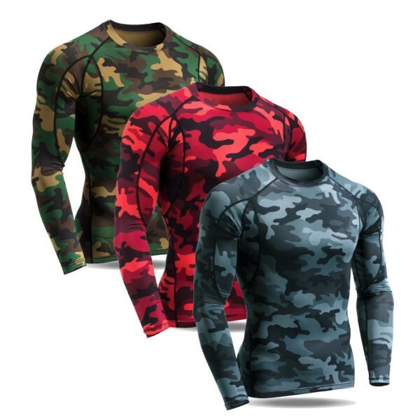 Men’s Camouflage Compression Shirt Long Sleeve Rash Guard Quick Dry Gym Fitness Running Sports Training T Shirt Custom Design Men's Camouflage Compression Shirt – Long Sleeve