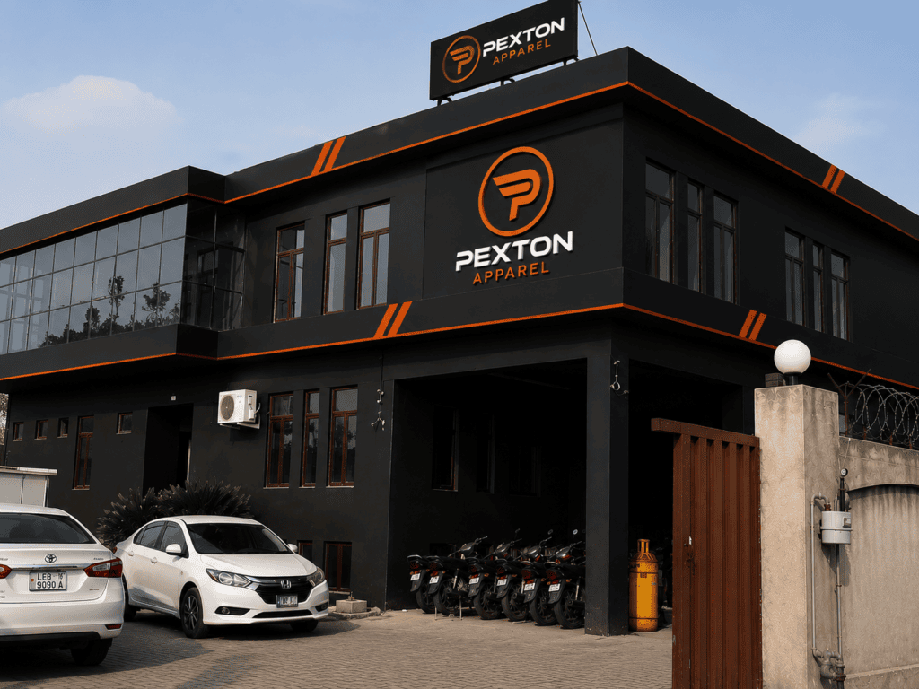 Pexton Apparel custom clothing manufacturing plant exterior and headquarters in Pakistan