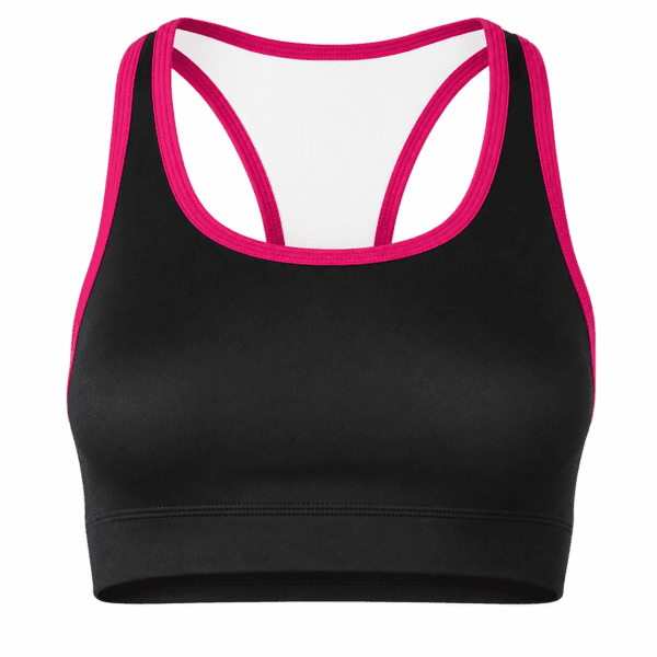 Custom Black and Pink Strappy Racerback Sports Bra - Fitness Gym Top