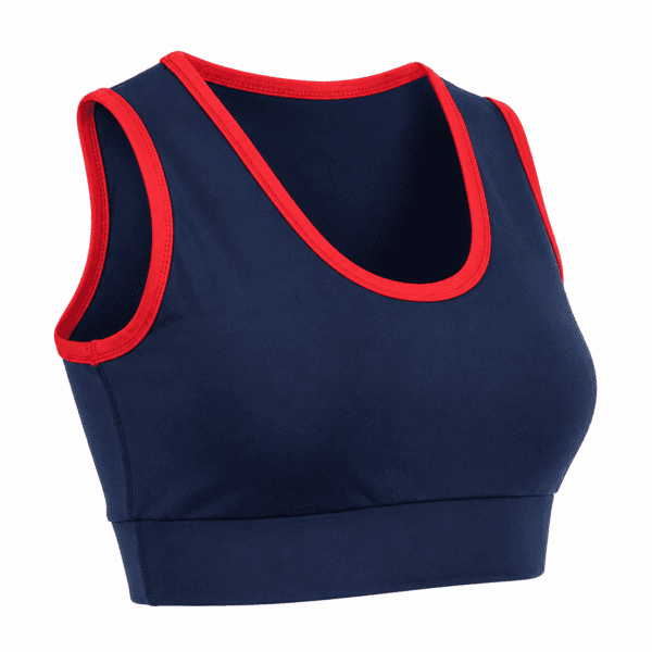 ChatGPT Image Aug 10, 2026, 05_08_07 PM Best Custom Navy Blue and Red Sports Bra - Piping Athletic Gym Top 2026