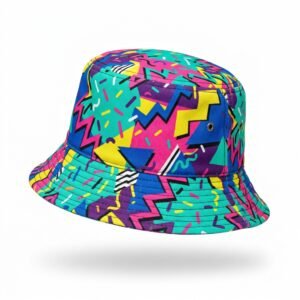 90s retro geometric all-over print bucket hat