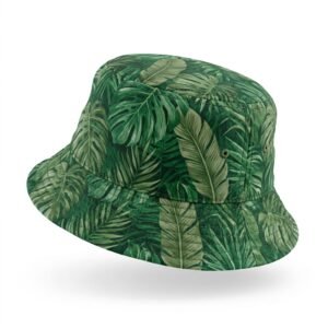Green palm leaf all-over print bucket hat