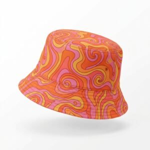 Orange and pink psychedelic swirl print bucket hat
