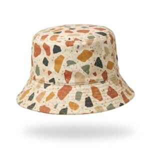 Cream bucket hat with terrazzo pattern print