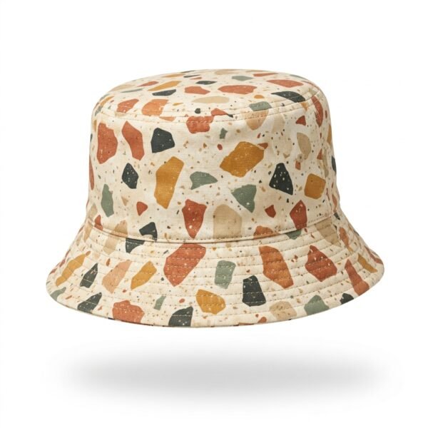 Cream bucket hat with terrazzo pattern print