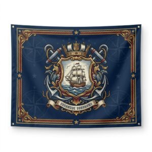 Navy nautical crest flag with ship and anchors