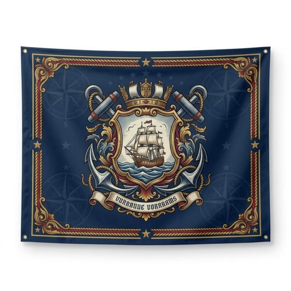 Navy nautical crest flag with ship and anchors
