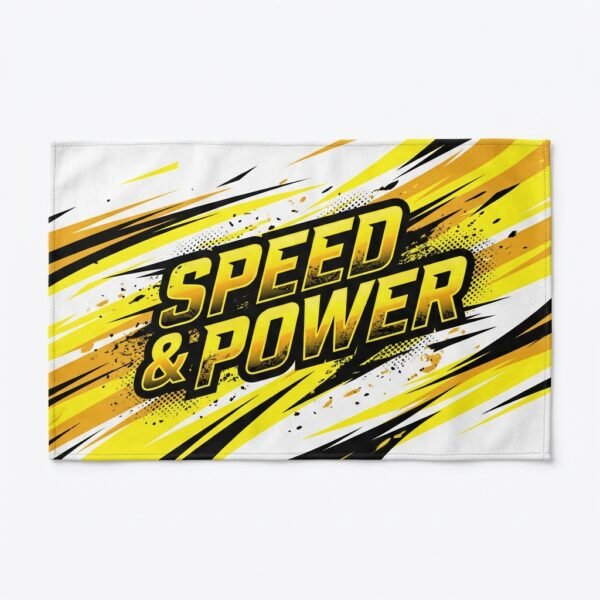 Sublimated gym towel with Speed and Power motivational print in yellow