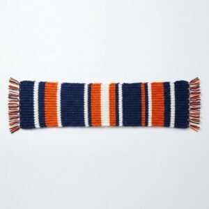 Navy orange and white striped knitted scarf