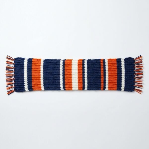 Navy orange and white striped knitted scarf