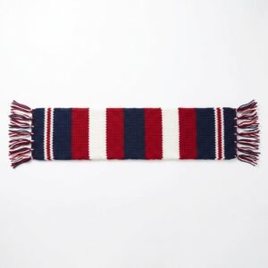 Red navy and white knitted bar scarf