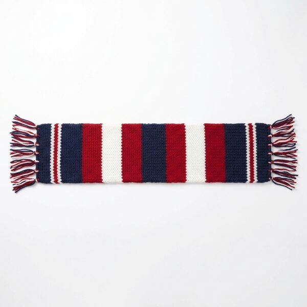 Red navy and white knitted bar scarf