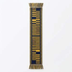 Navy and gold jacquard knitted scarf