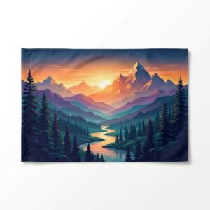 Sublimated art flag with mountain sunset landscape print