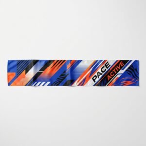 Blue and orange branded satin sports scarf
