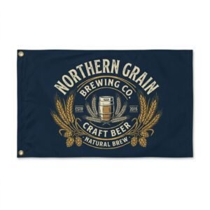 Craft brewery logo flag in navy and gold