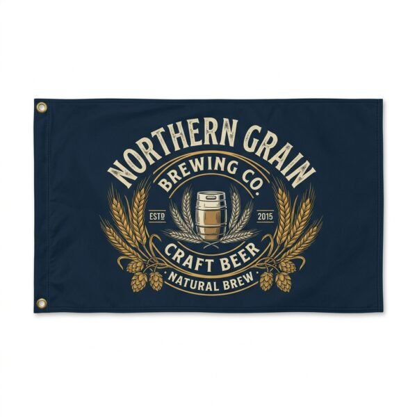 Craft brewery logo flag in navy and gold