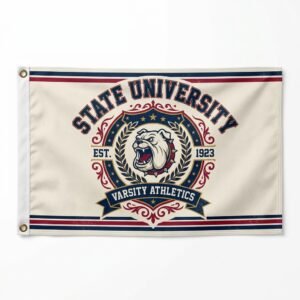 Custom varsity flag with State University bulldog crest