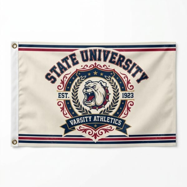 Custom varsity flag with State University bulldog crest