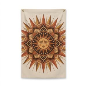 Bohemian sun mandala vertical flag banner