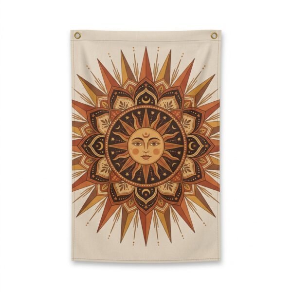 Bohemian sun mandala vertical flag banner