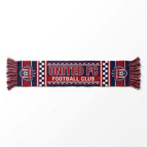 Knitted fan scarf with United FC club name and crest in red and navy