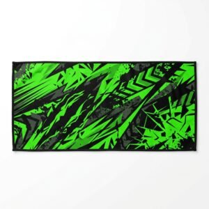 Black towel with neon green abstract print