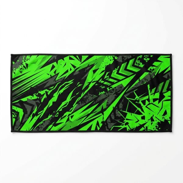 Custom Abstract Neon Green Towel – Black Border Black towel with neon green abstract print