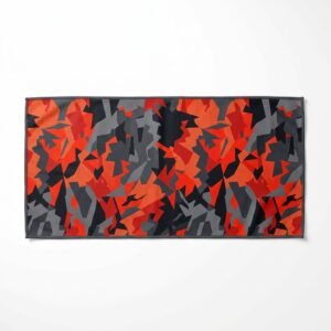 Red and grey camo print towel