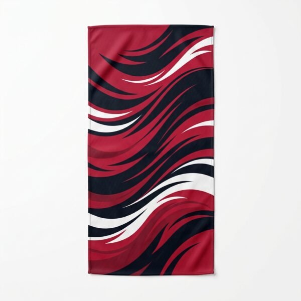 Red black and white wave print towel