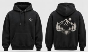 Custom Black Hoodie with Mountain Back Print Custom Black Hoodie with Mountain Back Print
