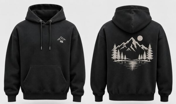 Custom Black Hoodie with Mountain Back Print
