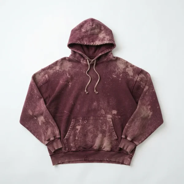 Custom Acid Wash Hoodie – Burgundy Bleach Splatter Burgundy bleach acid wash hoodie