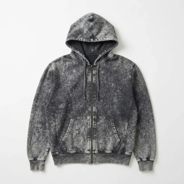 Custom Acid Wash Zip Hoodie – Grey Full Zip Grey acid wash zip hoodie