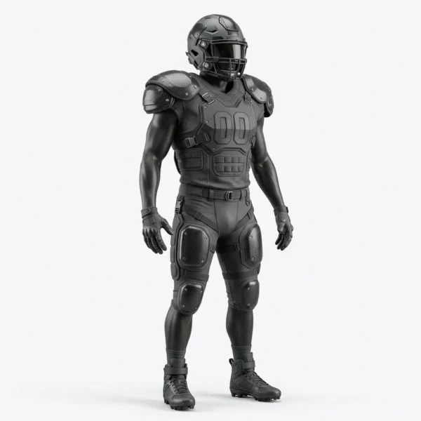 Custom American Football Uniform – Blackout Stealth All black blackout American football uniform with tonal numbers
