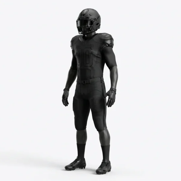 Custom American Football Uniform – All-Black Matte Minimal Matte all black minimal American football uniform