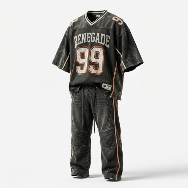 Vintage washed black streetwear football jersey and pants