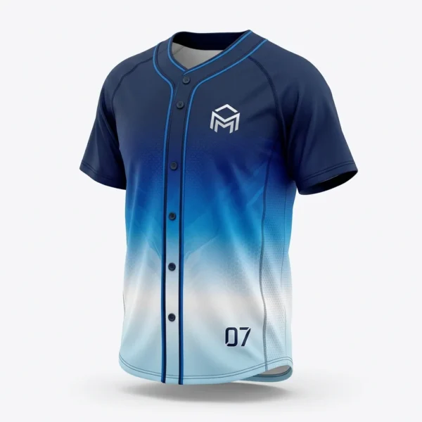 Custom Baseball Jersey – Navy to Sky Blue Fade Navy to sky blue gradient sublimated baseball jersey