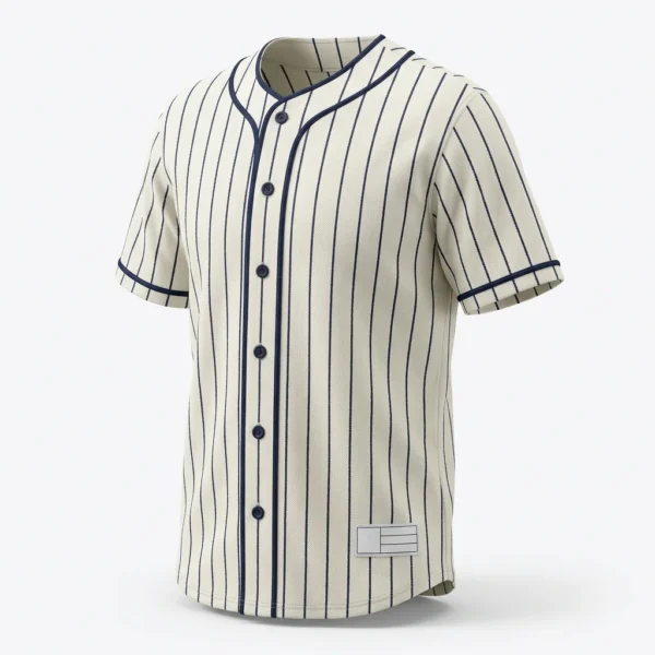 Custom Baseball Jersey – Cream & Navy Pinstripe Blank Cream and navy pinstripe blank baseball jersey