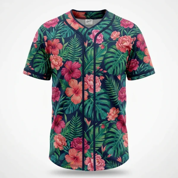 Tropical floral hibiscus print baseball jersey
