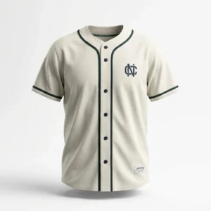 Custom Baseball Jersey – Cream Classic Monogram Cream baseball jersey with dark green piping and chest monogram