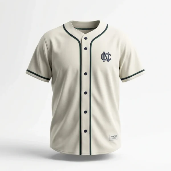 Custom Baseball Jersey – Cream Classic Monogram Cream baseball jersey with dark green piping and chest monogram
