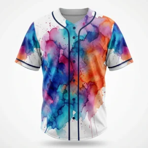 Custom Baseball Jersey – Watercolour Splash White baseball jersey with watercolour splash sublimated print